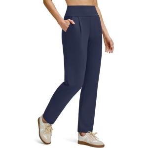 imageG4Free ShiftReady Ankle Womens Casual Pants with Pockets Tapered Leg Pleated High Waist Trousers for Work Casual TravelDark Navy