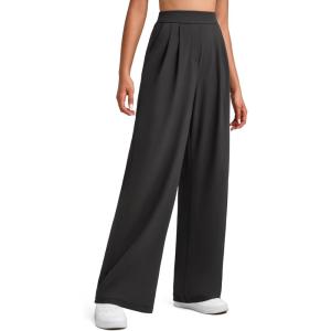 imageG4Free ShiftReady Women Wide Leg Dress Yoga Pant with Pockets Front Pleated Loose Lounge Slack Dressy Casual Travel TrousersBlack