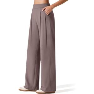 imageG4Free ShiftReady Womens Wide Leg Dress Yoga Pants with Pockets Two Front Pleated Casual Slack High Waist Work TrousersTaupe