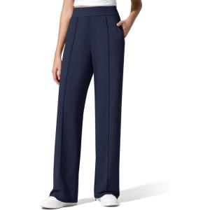 imageG4Free ShiftReady Womens Yoga Dress Pants with Pockets Wide Leg Business Casual Slacks High Waist Lounge TrousersDark Navy