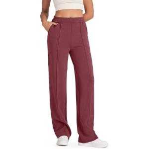 imageG4Free Smoofit Modal Soft Women Wide Leg Sweatpants with Pockets Yoga Pants Casual Lounge Trousers 25quot27quot29quot31quot33quotDark Burgundy