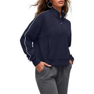 imageG4Free Smoofit Modal Soft Womens HalfZip Sweatshirts Pullover Mock Neck Casual Tops with PocketsDark Navy