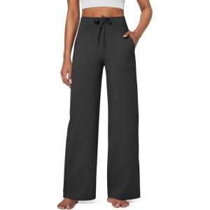 imageG4Free Wide Leg Pants for Women Yoga Pants High Waist Sweatpants with Pockets Stretch Lounge Pants Comfy WorkoutBlack