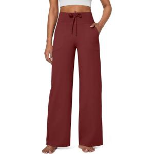 imageG4Free Wide Leg Pants for Women Yoga Pants High Waist Sweatpants with Pockets Stretch Lounge Pants Comfy WorkoutDark Burgundy