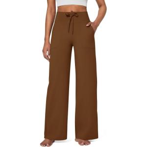 imageG4Free Wide Leg Pants for Women Yoga Pants High Waist Sweatpants with Pockets Stretch Lounge Pants Comfy WorkoutDark Coffee