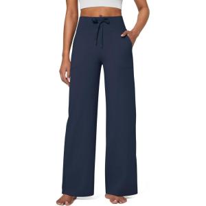 imageG4Free Wide Leg Pants for Women Yoga Pants High Waist Sweatpants with Pockets Stretch Lounge Pants Comfy WorkoutDark Navy