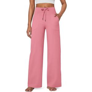imageG4Free Wide Leg Pants for Women Yoga Pants High Waist Sweatpants with Pockets Stretch Lounge Pants Comfy WorkoutPink