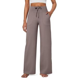 imageG4Free Wide Leg Pants for Women Yoga Pants High Waist Sweatpants with Pockets Stretch Lounge Pants Comfy WorkoutTaupe