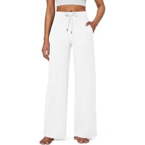 imageG4Free Wide Leg Pants for Women Yoga Pants High Waist Sweatpants with Pockets Stretch Lounge Pants Comfy WorkoutWhite