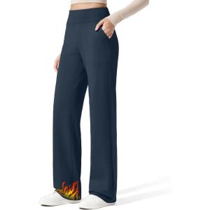 imageG4Free Women Fleece Lined Pants with Pockets Wide Leg Winter Thermal Work Trousers Dressy Casual PetiteRegularTallDeep Navy