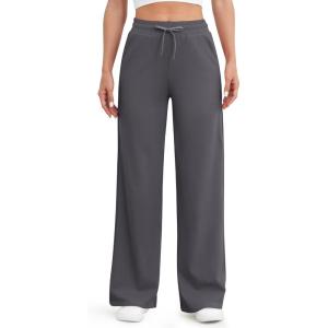 imageG4Free Womens Wide Leg Pants High Waisted Yoga Pants with Pockets Casual Drawstring SweatpantsDeep Grey