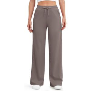 imageG4Free Womens Wide Leg Pants High Waisted Yoga Pants with Pockets Casual Drawstring SweatpantsTaupe