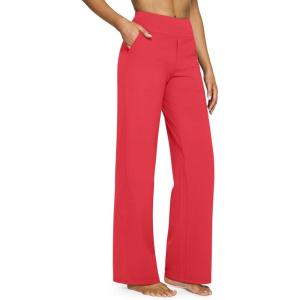 imageG4Free Yoga Pants Women Wide Leg Pants with Pockets High Waist Stretch Dress Casual Sweatpants PetiteRegularTallRed