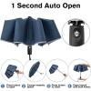 imageG4Free 42 Inch Eco Windproof Folding Umbrella for Rain ampamp Sun 9 Ribs Wind Resistant Strong Fiberglass Double Canopy with Reflective Strip for Women Men Auto Open Close For Car ampamp BackpackNavy Blue