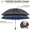 imageG4Free 54 Inch Large Double Layer Inverted Umbrella 12 Ribs Compact Windproof Automatic Folding Reverse Umbrella with Reflective Strip for rainBlackDark Blue