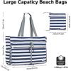 imageG4Free Beach Bag Foldable Beach Tote Bag with Zipper Waterproof Sandproof Pool BagNavy