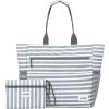 imageG4Free Beach Bag Waterproof Sandproof Beach Tote Bag Large Capacity Foldable for WomenGrey Stripe