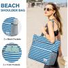 imageG4Free Beach Bag Waterproof Sandproof Beach Tote Bag Large Capacity Foldable for WomenNavy Stripe