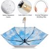 imageG4Free UPF 50 UV Protection Travel Umbrella with Wooden Handle 42 Inch Lightweight Sun Rain Folding Umbrellas Auto Open Close BlackSky