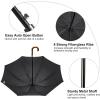 imageG4Free Wooden J Handle Umbrella 54 Inch Large Auto Open Classic Windproof Rain Stick Umbrellas for Men WomenBlack