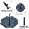 imageG4Free Wooden J Handle Umbrella 54 Inch Large Auto Open Classic Windproof Rain Stick Umbrellas for Men WomenBlue