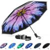 imageG4Free 42 Inch Eco Windproof Folding Umbrella for Rain ampamp Sun 9 Ribs Wind Resistant Strong Fiberglass Double Canopy with Reflective Strip for Women Men Auto Open Close For Car ampamp BackpackBlackPurple Daisy