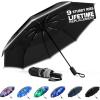 imageG4Free 42 Inch Eco Windproof Folding Umbrella for Rain ampamp Sun 9 Ribs Wind Resistant Strong Fiberglass Double Canopy with Reflective Strip for Women Men Auto Open Close For Car ampamp BackpackBlack