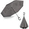 imageG4Free 4862 Inch Large Inverted Reverse Umbrella with CShaped Handle Windproof Double Layer Upside Down Car Rain Umbrellas for Men WomenGrey
