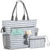 imageG4Free Beach Bag Waterproof Sandproof Beach Tote Bag Large Capacity Foldable for WomenGrey Stripe