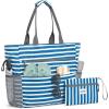 imageG4Free Beach Bag Waterproof Sandproof Beach Tote Bag Large Capacity Foldable for WomenNavy Stripe