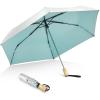 imageG4Free UPF 50 UV Protection Travel Umbrella with Wooden Handle 42 Inch Lightweight Sun Rain Folding Umbrellas Auto Open Close Lake BlueLake Blue
