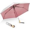 imageG4Free UPF 50 UV Protection Travel Umbrella with Wooden Handle 42 Inch Lightweight Sun Rain Folding Umbrellas Auto Open Close Lake BluePink