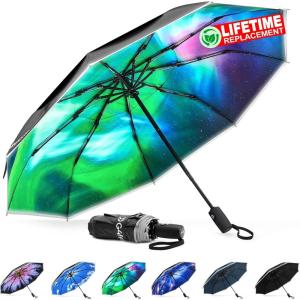 imageG4Free 42 Inch Eco Windproof Folding Umbrella for Rain ampamp Sun 9 Ribs Wind Resistant Strong Fiberglass Double Canopy with Reflective Strip for Women Men Auto Open Close For Car ampamp BackpackBlackAurora