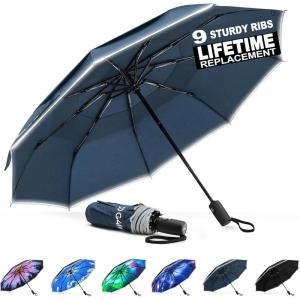 imageG4Free 42 Inch Eco Windproof Folding Umbrella for Rain ampamp Sun 9 Ribs Wind Resistant Strong Fiberglass Double Canopy with Reflective Strip for Women Men Auto Open Close For Car ampamp BackpackNavy Blue