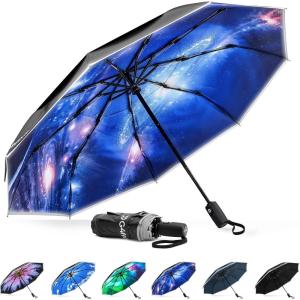imageG4Free 42 Inch Eco Windproof Folding Umbrella for Rain ampamp Sun 9 Ribs Wind Resistant Strong Fiberglass Double Canopy with Reflective Strip for Women Men Auto Open Close For Car ampamp BackpackBlackInterstellar