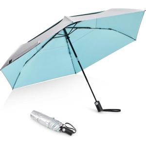 imageG4Free 43 Inch Travel Umbrella Ultralight UPF 50 UV Protection Compact Sun Umbrella Double Canopy Super Slim Small Portable Automatic Antibounce CloseLake Blue