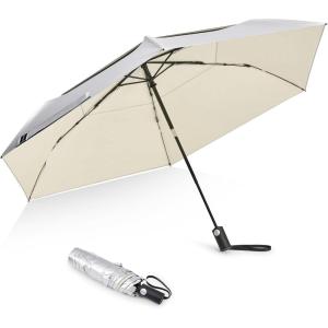 imageG4Free 43 Inch Travel Umbrella Ultralight UPF 50 UV Protection Compact Sun Umbrella Double Canopy Super Slim Small Portable Automatic Antibounce CloseBeige