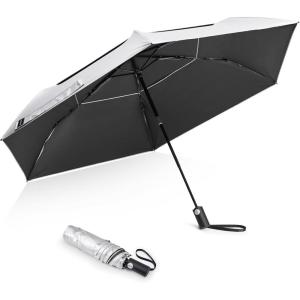 imageG4Free 43 Inch Travel Umbrella Ultralight UPF 50 UV Protection Compact Sun Umbrella Double Canopy Super Slim Small Portable Automatic Antibounce CloseBlack