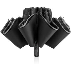 imageG4Free 54 Inch Large Double Layer Inverted Umbrella 12 Ribs Compact Windproof Automatic Folding Reverse Umbrella with Reflective Strip for rainBlack