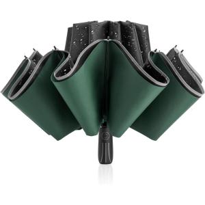 imageG4Free 54 Inch Large Double Layer Inverted Umbrella 12 Ribs Compact Windproof Automatic Folding Reverse Umbrella with Reflective Strip for rainBlackDark Green