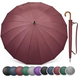 imageG4Free 54 Inch Large Windproof Umbrella for 2 Persons 16 Ribs Auto Open Classic Wooden J Handle Cane Stick Golf Rain Umbrellas for Men Women Travel 120cmBurgendy