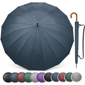 imageG4Free 54 Inch Large Windproof Umbrella for 2 Persons 16 Ribs Auto Open Classic Wooden J Handle Cane Stick Golf Rain Umbrellas for Men Women Travel 120cmBlue