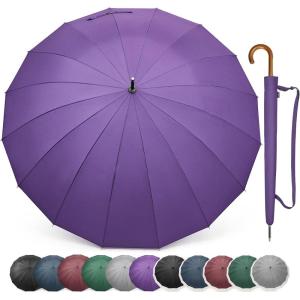 imageG4Free 54 Inch Large Windproof Umbrella for 2 Persons 16 Ribs Auto Open Classic Wooden J Handle Cane Stick Golf Rain Umbrellas for Men Women Travel 120cmPurple