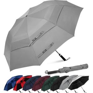 imageG4Free 62 Inch Portable Golf Umbrella Large Oversize Double Canopy Vented Windproof Waterproof Automatic Open Stick Umbrellas for Men and WomenWine RedGray