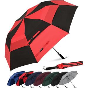 imageG4Free 62 Inch Portable Golf Umbrella Large Oversize Double Canopy Vented Windproof Waterproof Automatic Open Stick Umbrellas for Men and WomenWine RedBlackRed