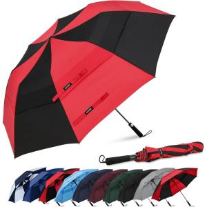 imageG4Free 62 Inch Portable Golf Umbrella Large Oversize Double Canopy Vented Windproof Waterproof Automatic Open Stick Umbrellas for Men and WomenWine RedRedBlack