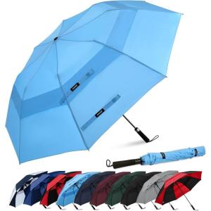 imageG4Free 62 Inch Portable Golf Umbrella Large Oversize Double Canopy Vented Windproof Waterproof Automatic Open Stick Umbrellas for Men and WomenWine RedSky Blue