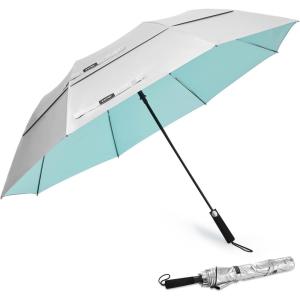 imageG4Free 62 Inch Portable UV Protection Large Golf Umbrella Automatic Open Double Canopy Big Sun Windproof Oversize Sports UmbrellaSilverLake Blue