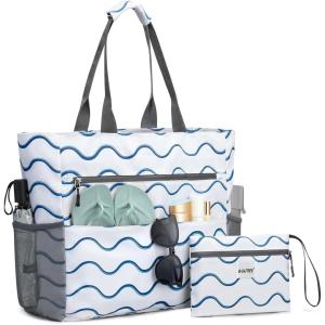imageG4Free Beach Bag Waterproof Sandproof Beach Tote Bag Large Capacity Foldable for WomenWavy
