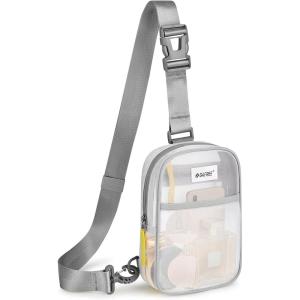 imageG4Free Clear Sling Bag Stadium Approved Clear Fanny Pack Crossbody Mesh Bag Purses Transparent Lightweight ChestWhite